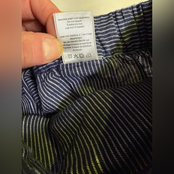 COLDWATER CREEK Navy Blue pinstriped 100% Linen Straight Leg Pants size L - Picture 9 of 12